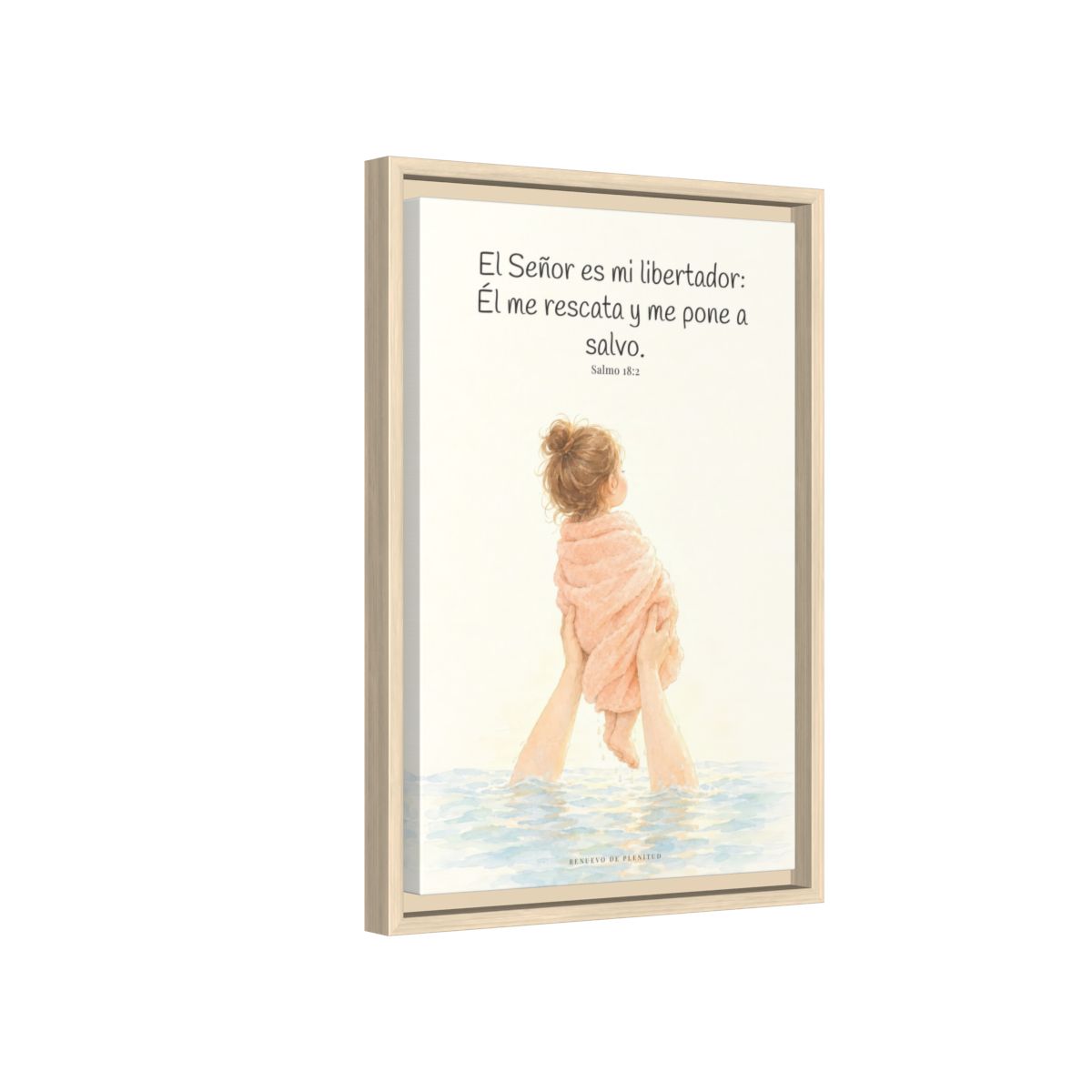 El Señor es mi libertador — Lienzo Cristiano Enmarcado | Salmo 18:2 — 12×18 pulgadas, marco natural, vista lateral del marco flotante