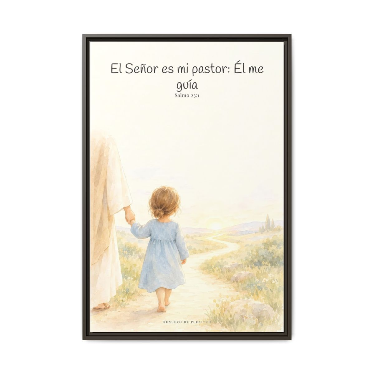 El Señor es mi pastor; Él me guía — Lienzo Cristiano Enmarcado | Salmo 23:1 — 24×36 pulgadas, marco espresso, vista frontal