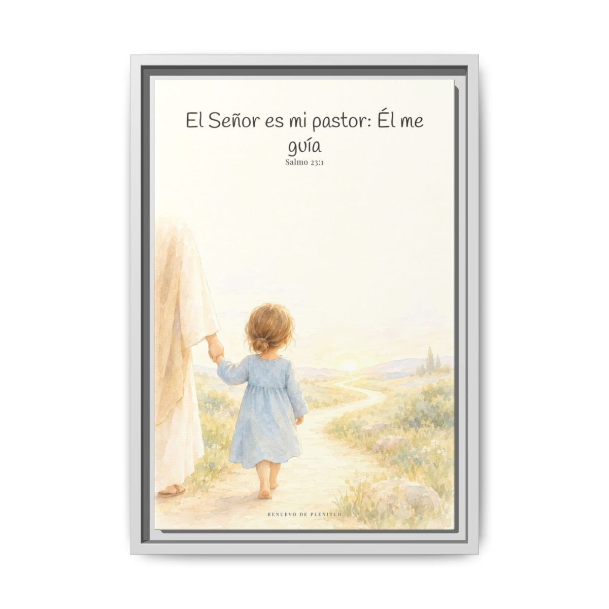 El Señor es mi pastor; Él me guía — Lienzo Cristiano Enmarcado | Salmo 23:1 — 12×18 pulgadas, marco blanco, vista frontal
