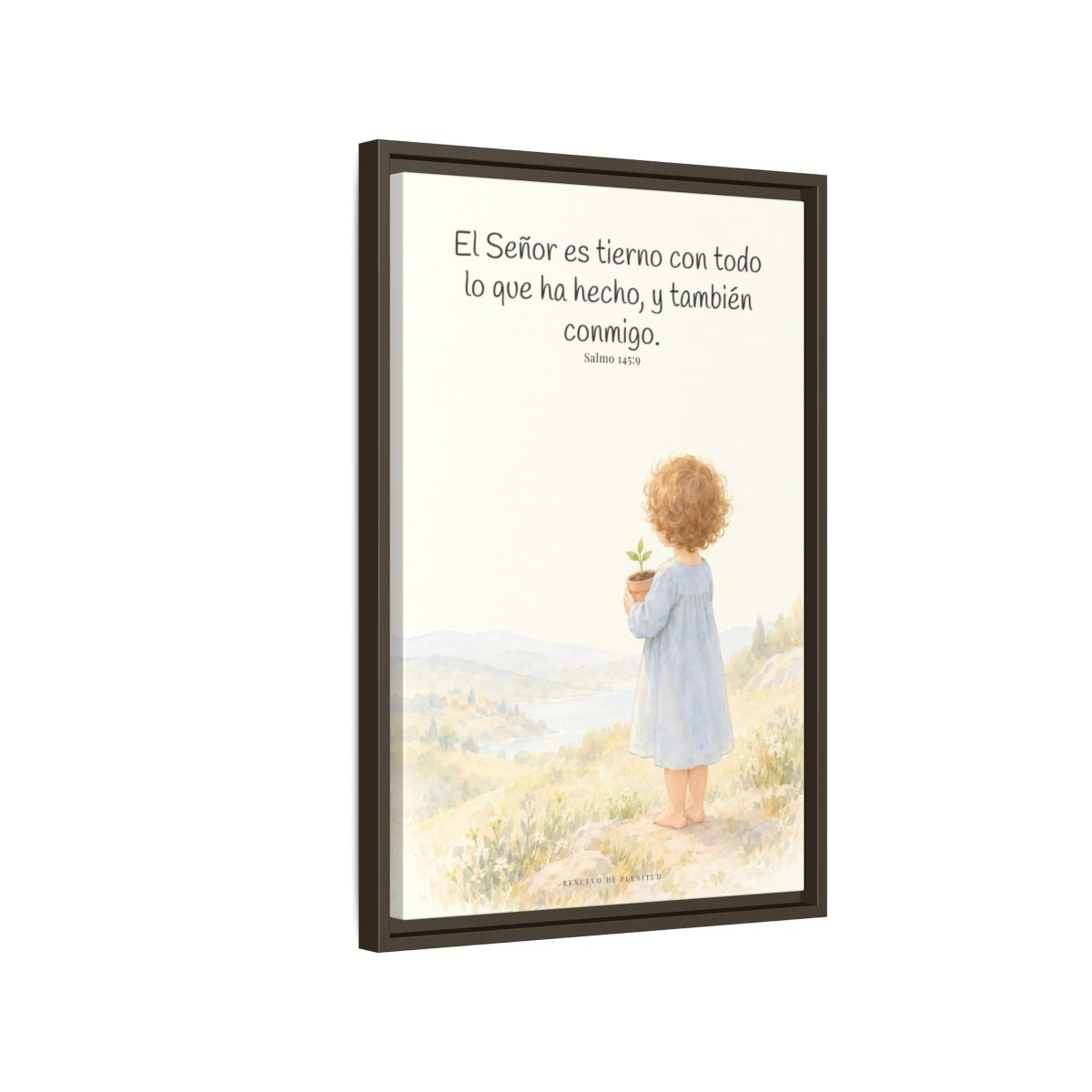 El Señor es tierno con todo lo que ha hecho | Cuadro de inspiración bíblica | Salmo 145:9 — 16×24 pulgadas, marco espresso, vista lateral del marco flotante