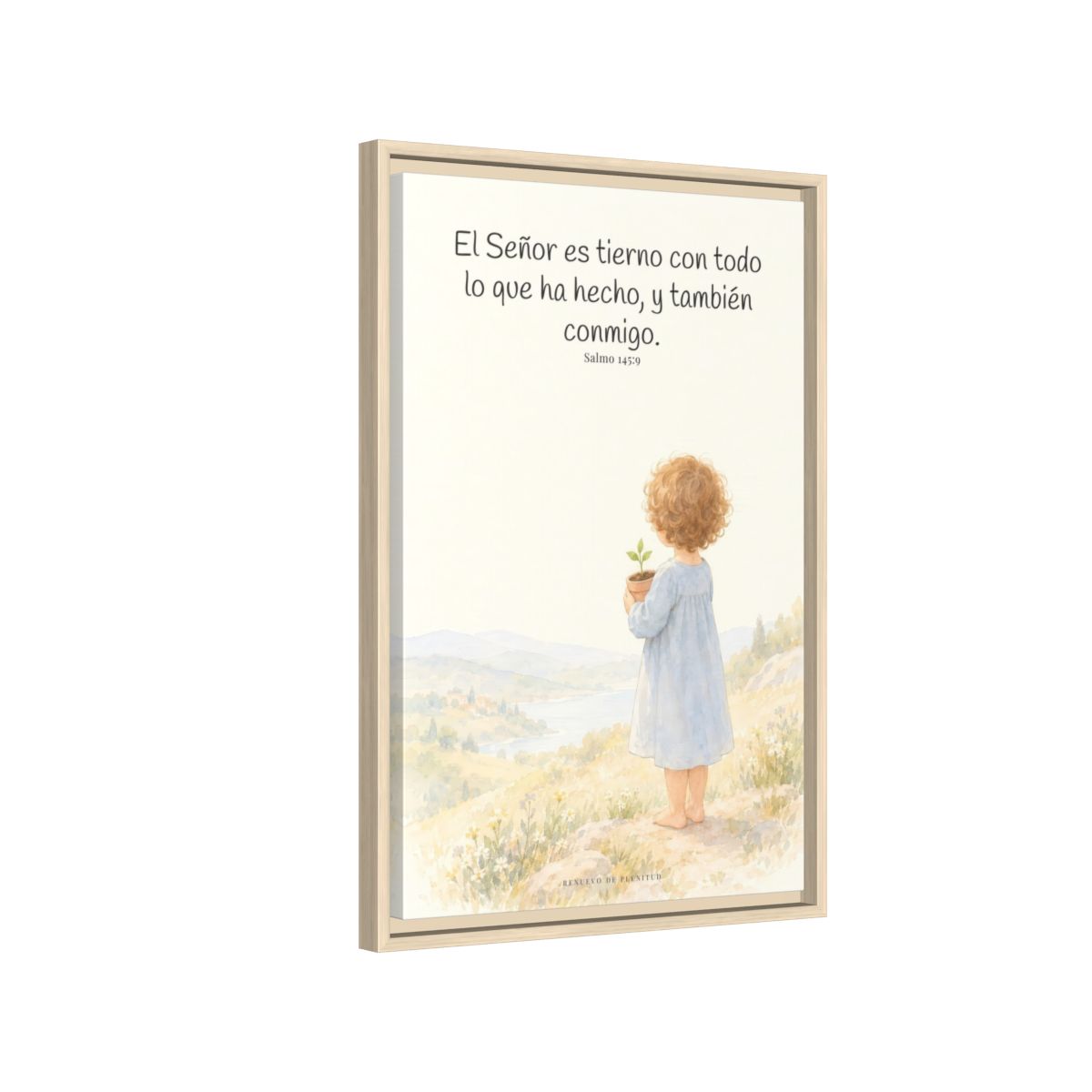 El Señor es tierno con todo lo que ha hecho | Cuadro de inspiración bíblica | Salmo 145:9 — 16×24 pulgadas, marco natural, vista lateral del marco flotante