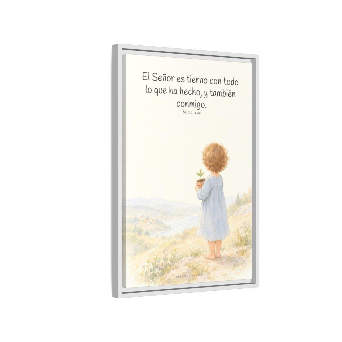 El Señor es tierno con todo lo que ha hecho | Cuadro de inspiración bíblica | Salmo 145:9 — 16×24 pulgadas, marco blanco, vista lateral del marco flotante