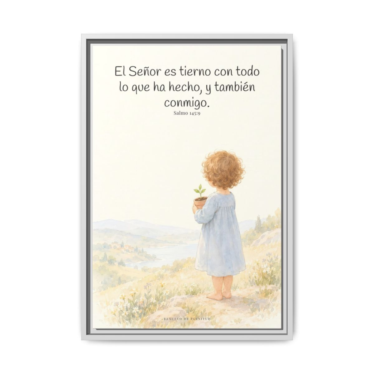 El Señor es tierno con todo lo que ha hecho | Cuadro de inspiración bíblica | Salmo 145:9 — 16×24 pulgadas, marco blanco, vista frontal