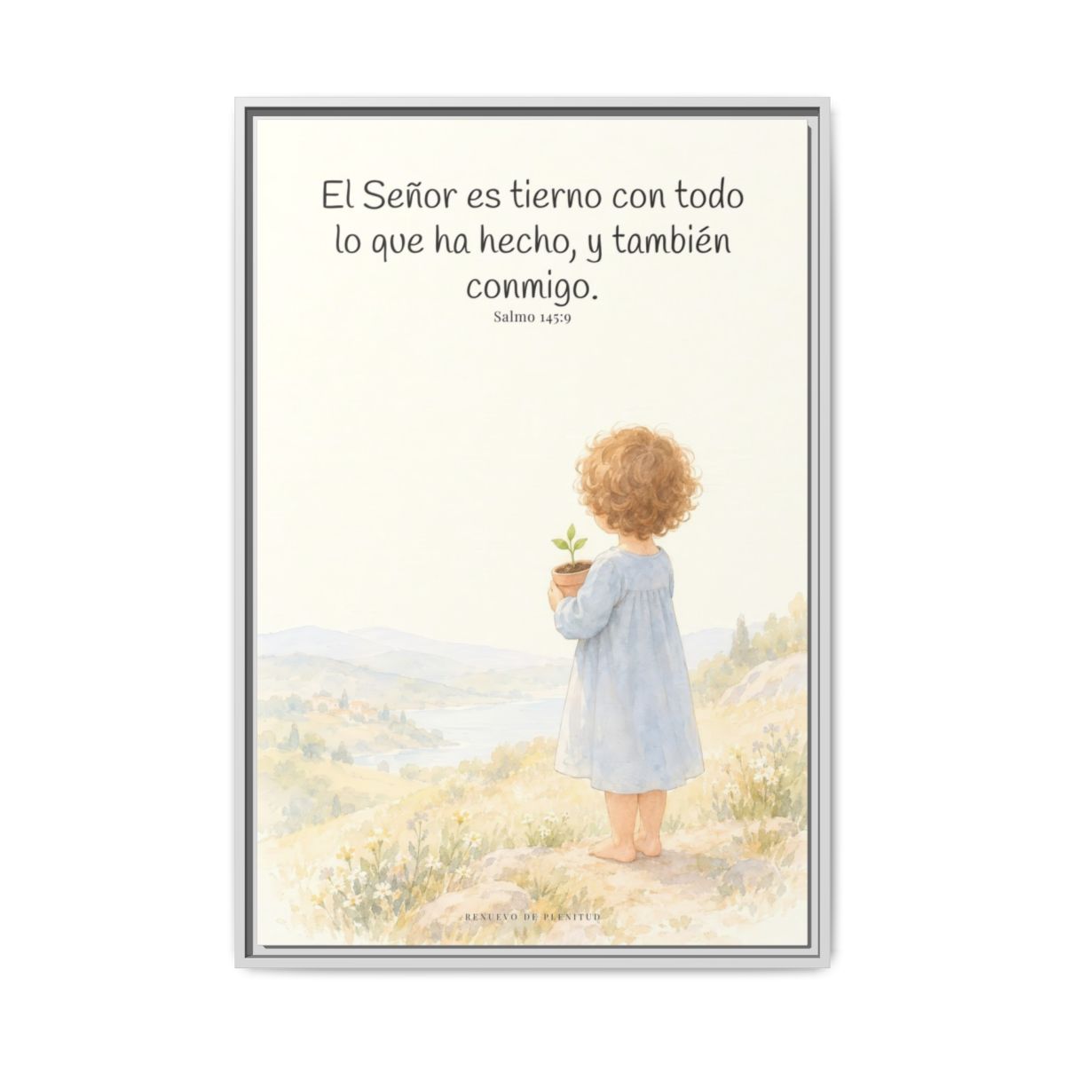 El Señor es tierno con todo lo que ha hecho | Cuadro de inspiración bíblica | Salmo 145:9 — 24×36 pulgadas, marco blanco, vista frontal