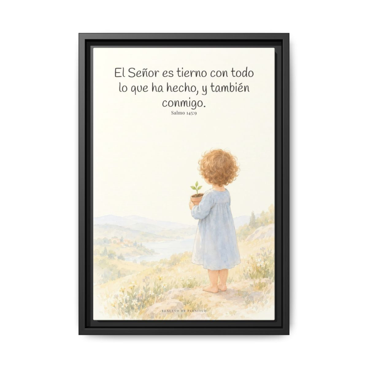 El Señor es tierno con todo lo que ha hecho | Cuadro de inspiración bíblica | Salmo 145:9 — 12×18 pulgadas, marco negro, vista frontal