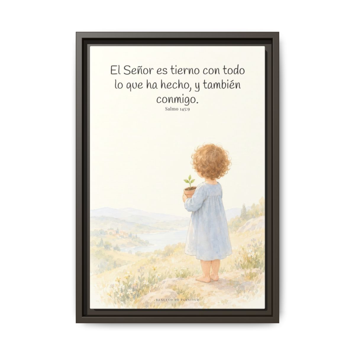 El Señor es tierno con todo lo que ha hecho | Cuadro de inspiración bíblica | Salmo 145:9 — 12×18 pulgadas, marco espresso, vista frontal
