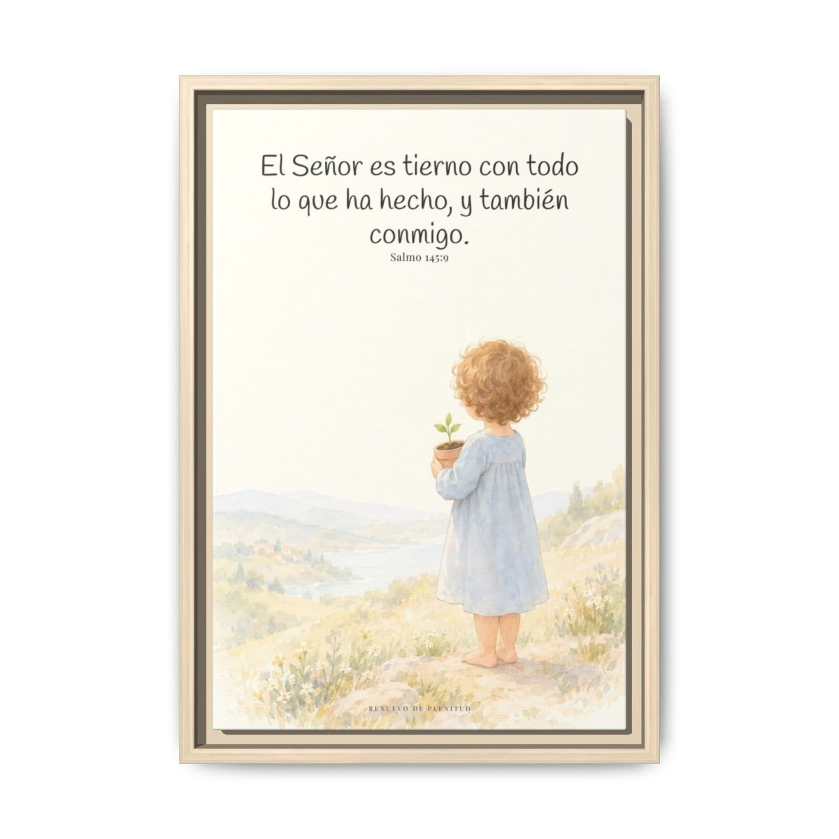 El Señor es tierno con todo lo que ha hecho | Cuadro de inspiración bíblica | Salmo 145:9 — 12×18 pulgadas, marco natural, vista frontal