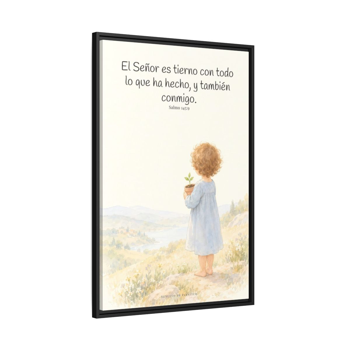 El Señor es tierno con todo lo que ha hecho | Cuadro de inspiración bíblica | Salmo 145:9 — 24×36 pulgadas, marco negro, vista lateral del marco flotante