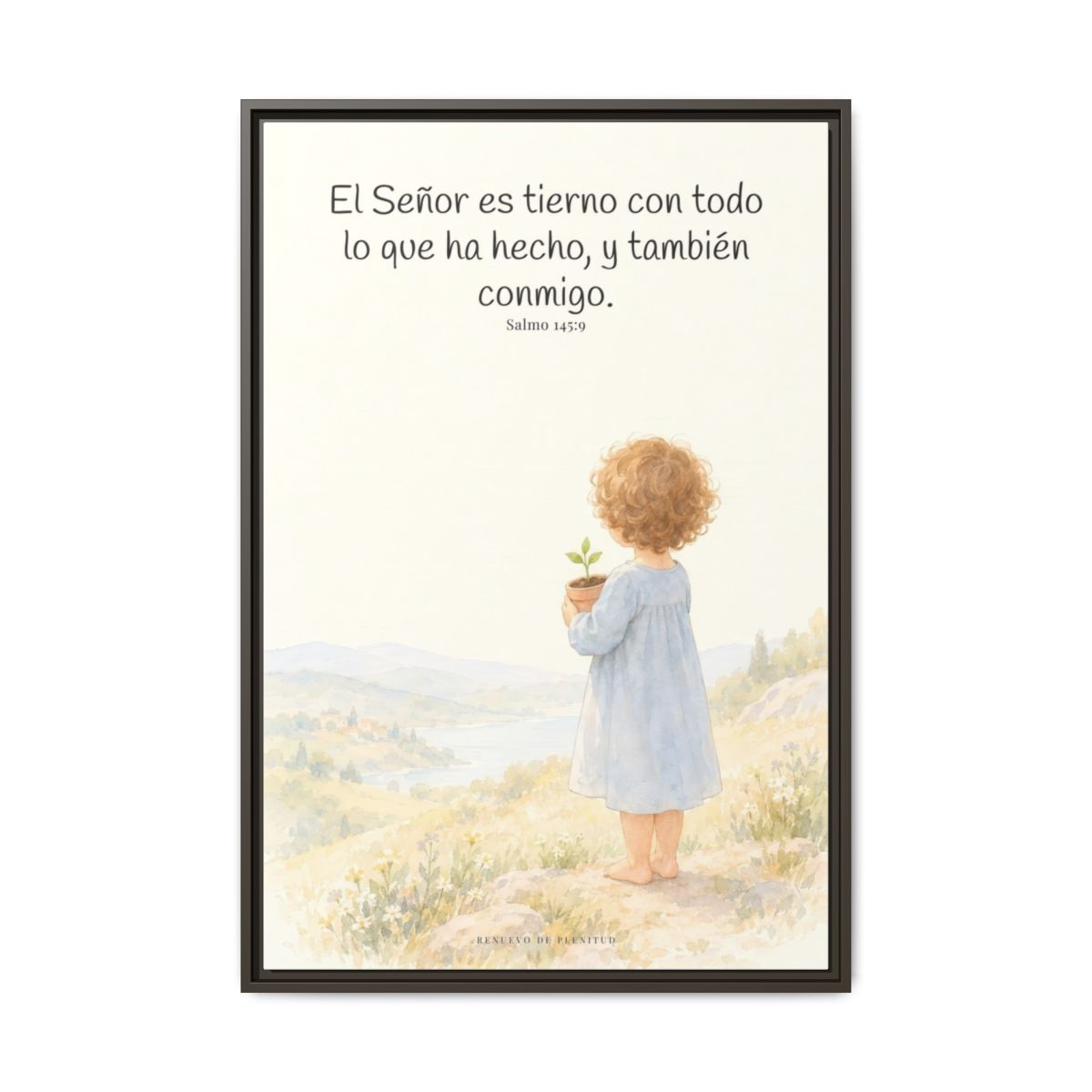 El Señor es tierno con todo lo que ha hecho | Cuadro de inspiración bíblica | Salmo 145:9 — 24×36 pulgadas, marco espresso, vista frontal