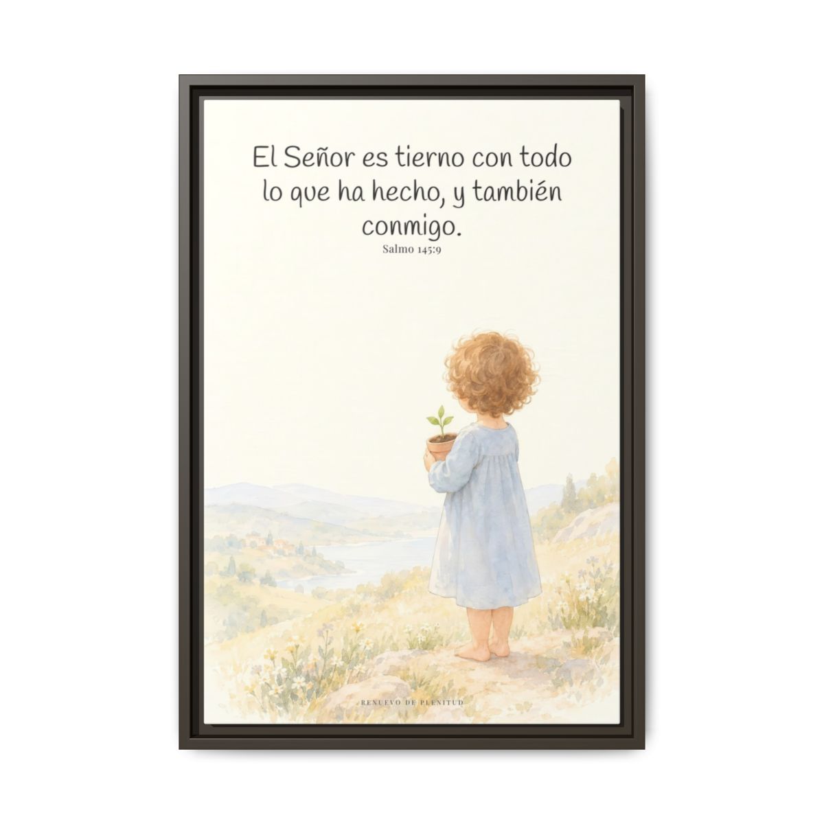 El Señor es tierno con todo lo que ha hecho | Cuadro de inspiración bíblica | Salmo 145:9 — 16×24 pulgadas, marco espresso, vista frontal