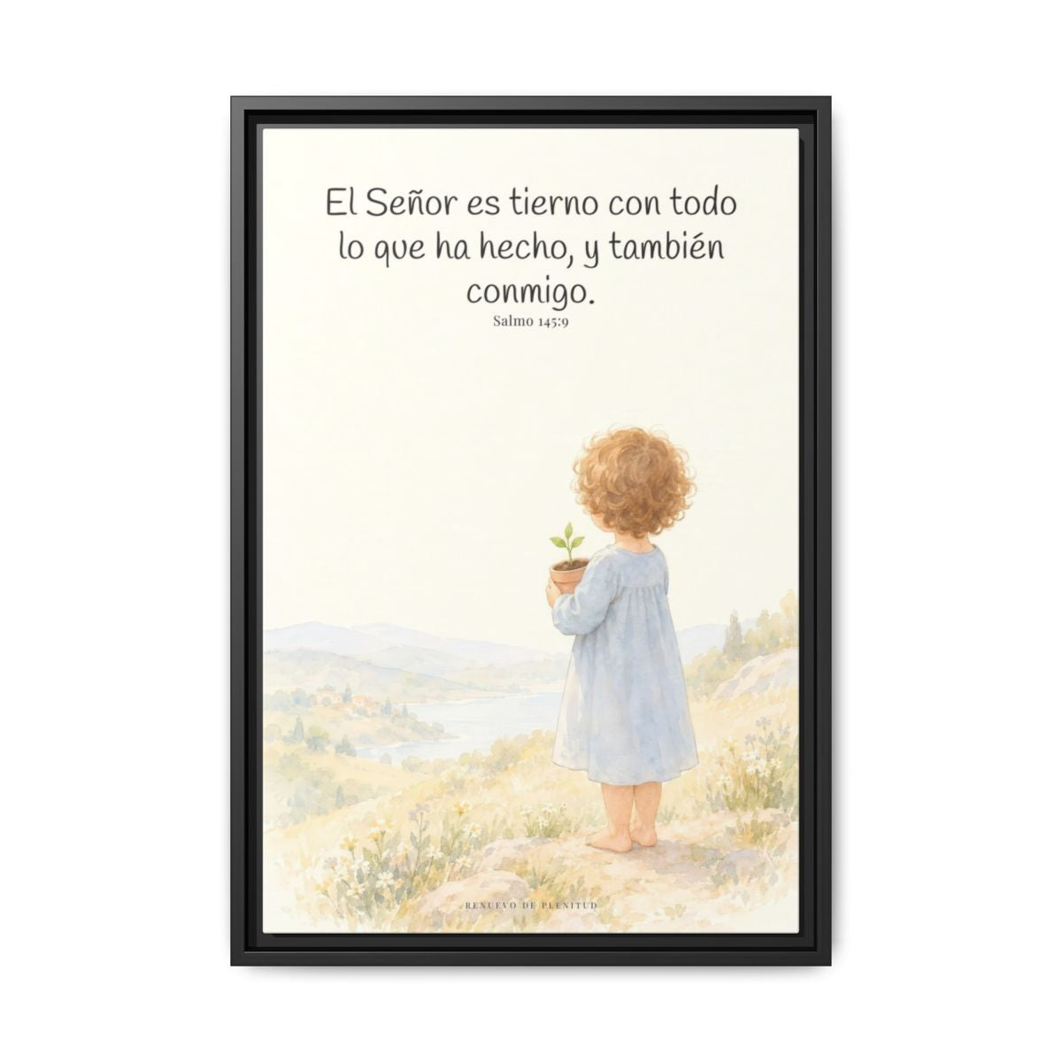 El Señor es tierno con todo lo que ha hecho | Cuadro de inspiración bíblica | Salmo 145:9 — 16×24 pulgadas, marco negro, vista frontal