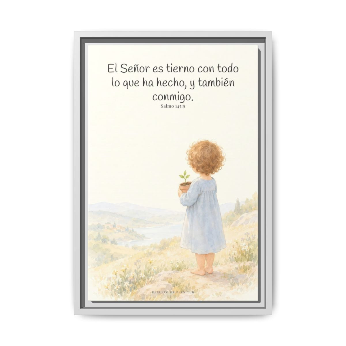 El Señor es tierno con todo lo que ha hecho | Cuadro de inspiración bíblica | Salmo 145:9 — 12×18 pulgadas, marco blanco, vista frontal