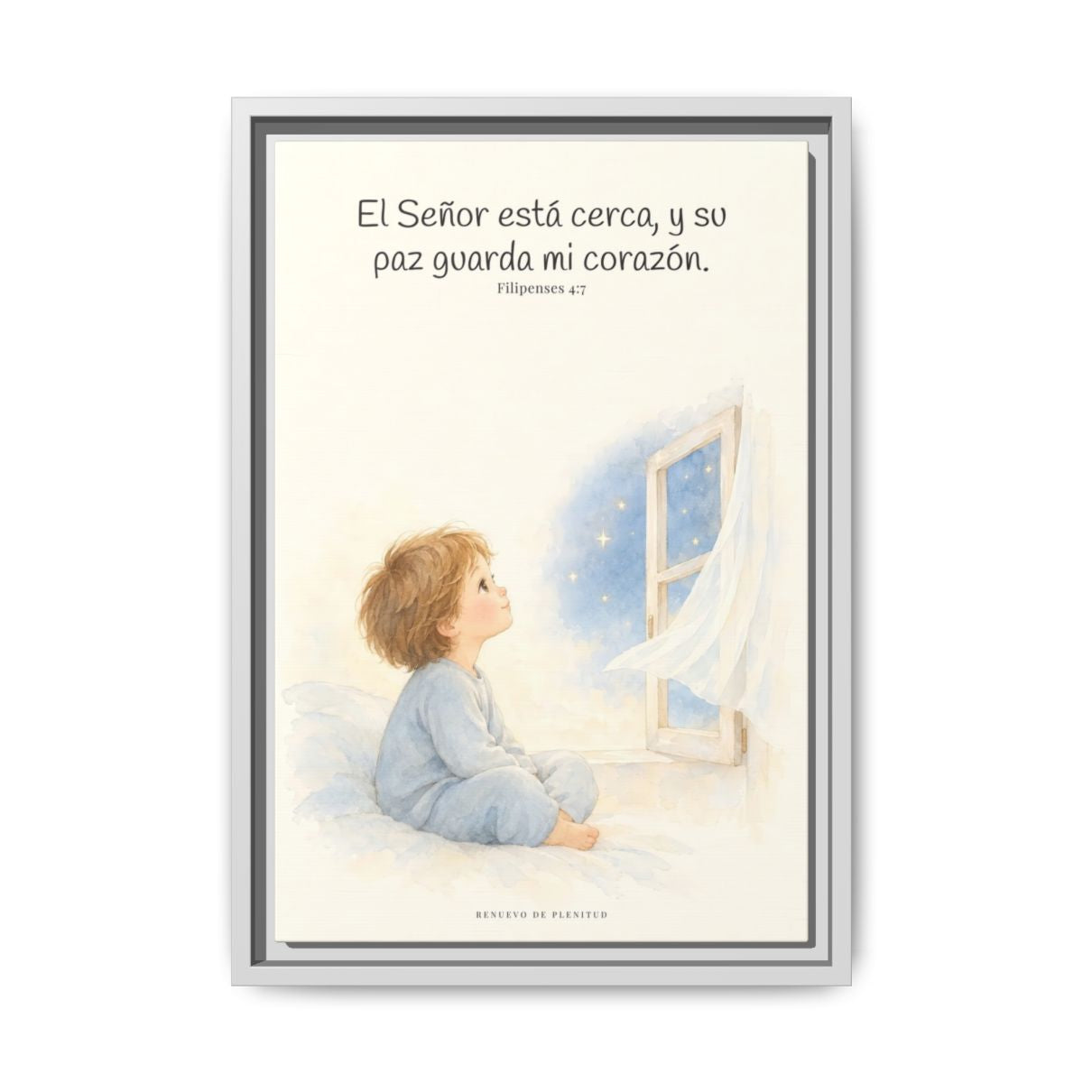 El Señor está cerca de mí | Lienzo bíblico para el hogar | Filipenses 4:7 — 12×18 pulgadas, marco blanco, vista frontal