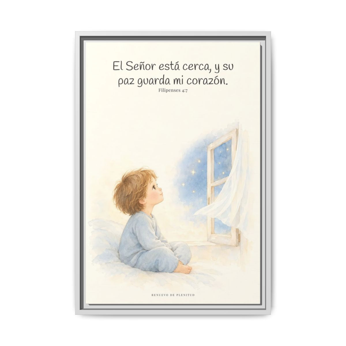 El Señor está cerca de mí | Lienzo bíblico para el hogar | Filipenses 4:7 — 16×24 pulgadas, marco blanco, vista frontal