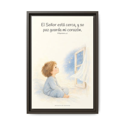 El Señor está cerca de mí | Lienzo bíblico para el hogar | Filipenses 4:7 — 12×18 pulgadas, marco espresso, vista frontal