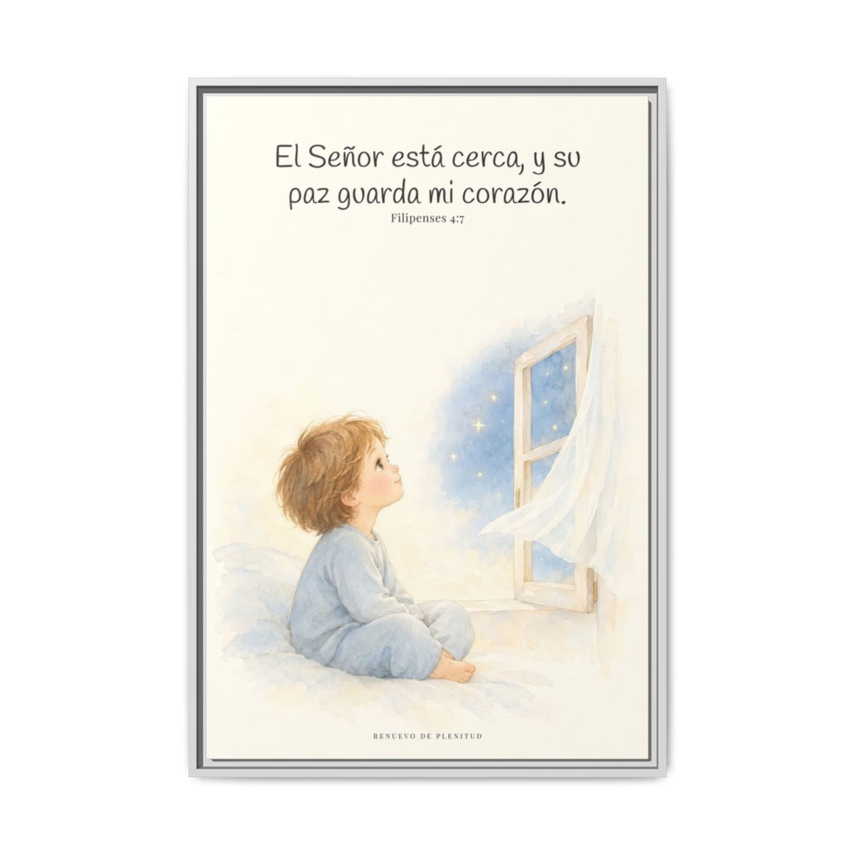 El Señor está cerca de mí | Lienzo bíblico para el hogar | Filipenses 4:7 — 24×36 pulgadas, marco blanco, vista frontal