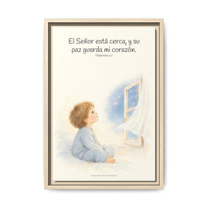 El Señor está cerca de mí | Lienzo bíblico para el hogar | Filipenses 4:7 — 12×18 pulgadas, marco natural, vista frontal