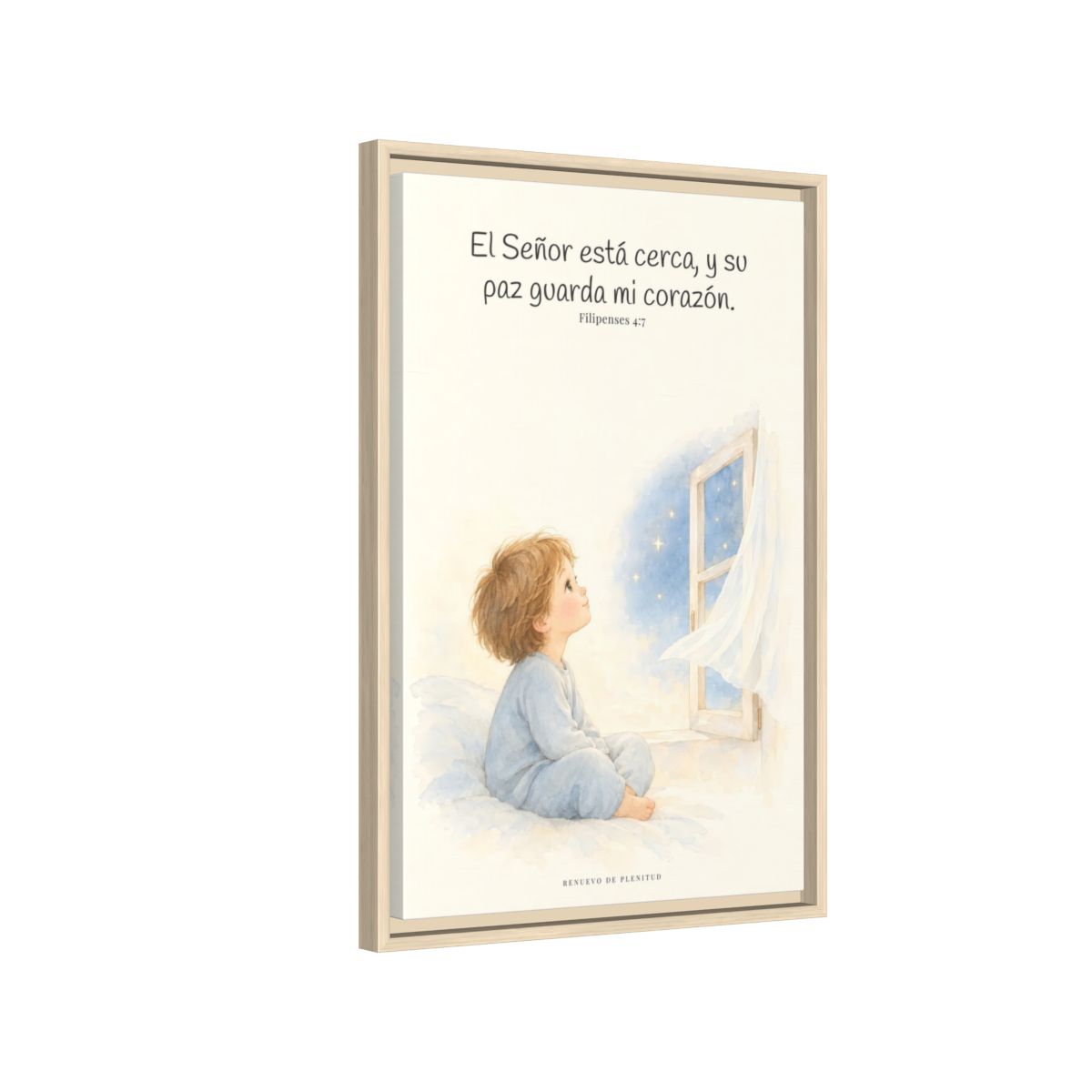 El Señor está cerca de mí | Lienzo bíblico para el hogar | Filipenses 4:7 — 16×24 pulgadas, marco natural, vista lateral del marco flotante
