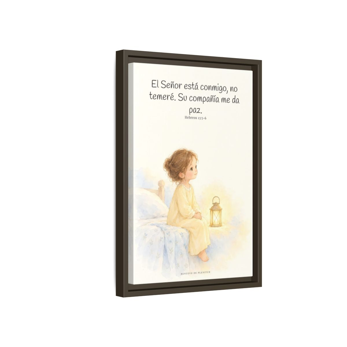 El Señor está conmigo, no temeré — Lienzo Cristiano Enmarcado | Hebreos 13:5-6 — 12×18 pulgadas, marco espresso, vista lateral del marco flotante