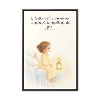 El Señor está conmigo, no temeré — Lienzo Cristiano Enmarcado | Hebreos 13:5-6 — 24×36 pulgadas, marco espresso, vista frontal