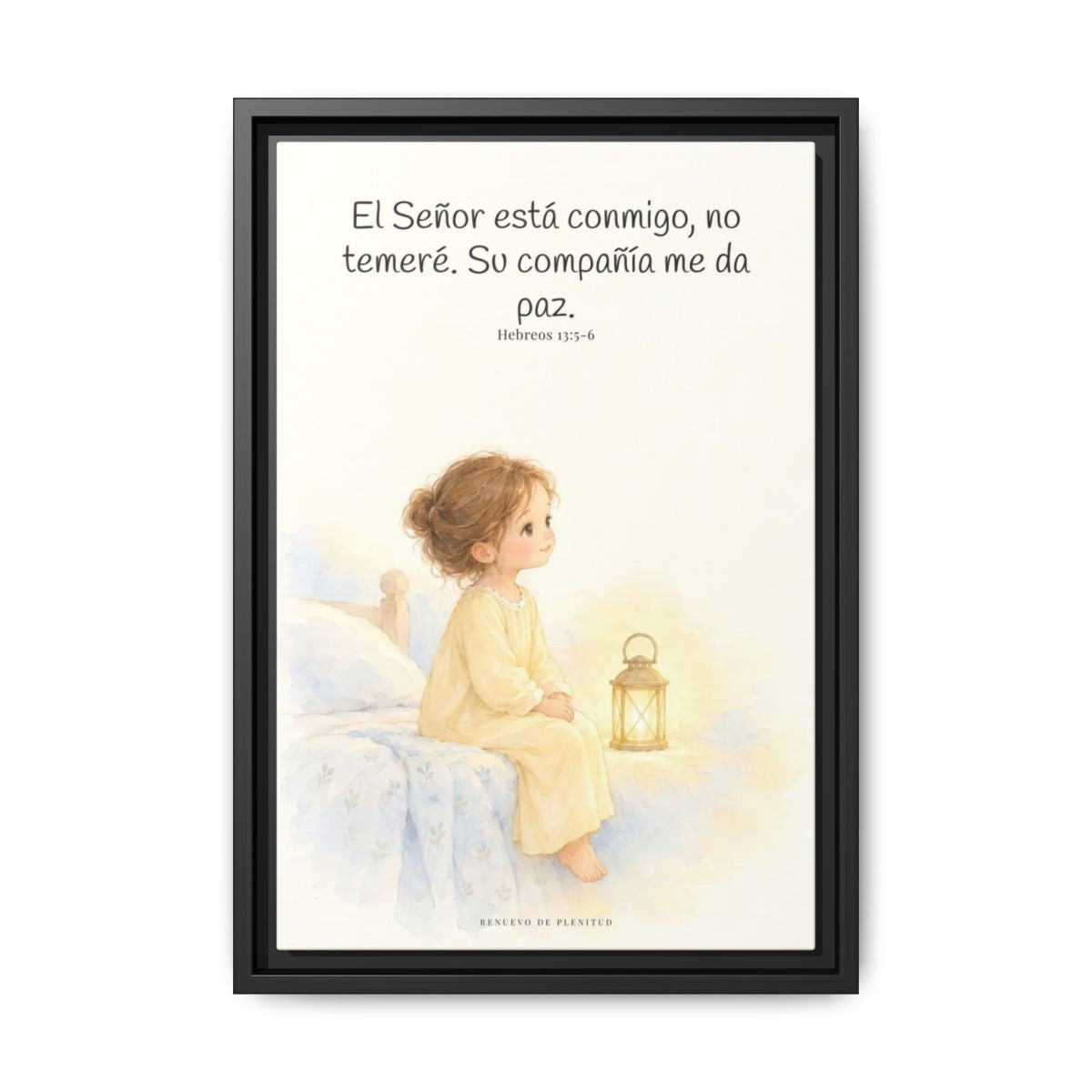 El Señor está conmigo, no temeré — Lienzo Cristiano Enmarcado | Hebreos 13:5-6 — 12×18 pulgadas, marco negro, vista frontal