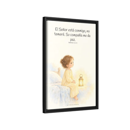 El Señor está conmigo, no temeré — Lienzo Cristiano Enmarcado | Hebreos 13:5-6 — 16×24 pulgadas, marco negro, vista lateral del marco flotante