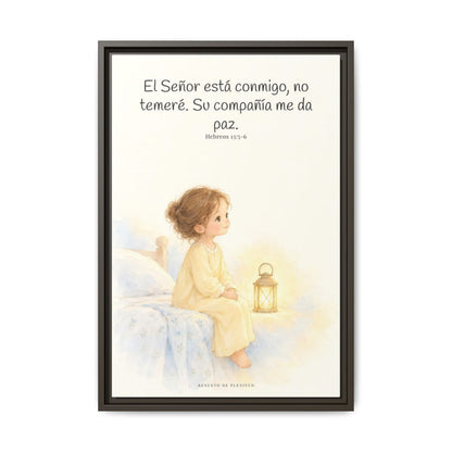 El Señor está conmigo, no temeré — Lienzo Cristiano Enmarcado | Hebreos 13:5-6 — 16×24 pulgadas, marco espresso, vista frontal