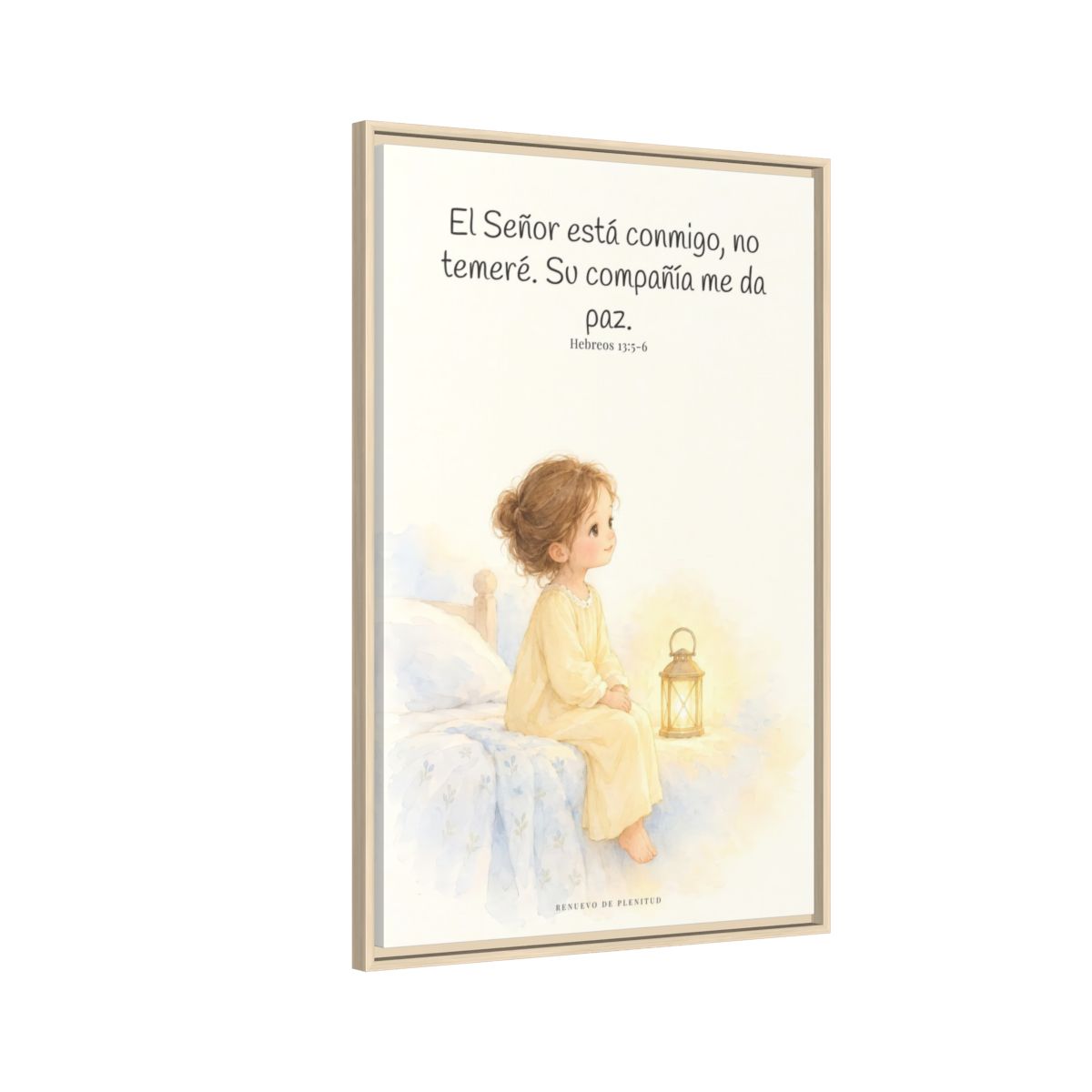 El Señor está conmigo, no temeré — Lienzo Cristiano Enmarcado | Hebreos 13:5-6 — 24×36 pulgadas, marco natural, vista lateral del marco flotante