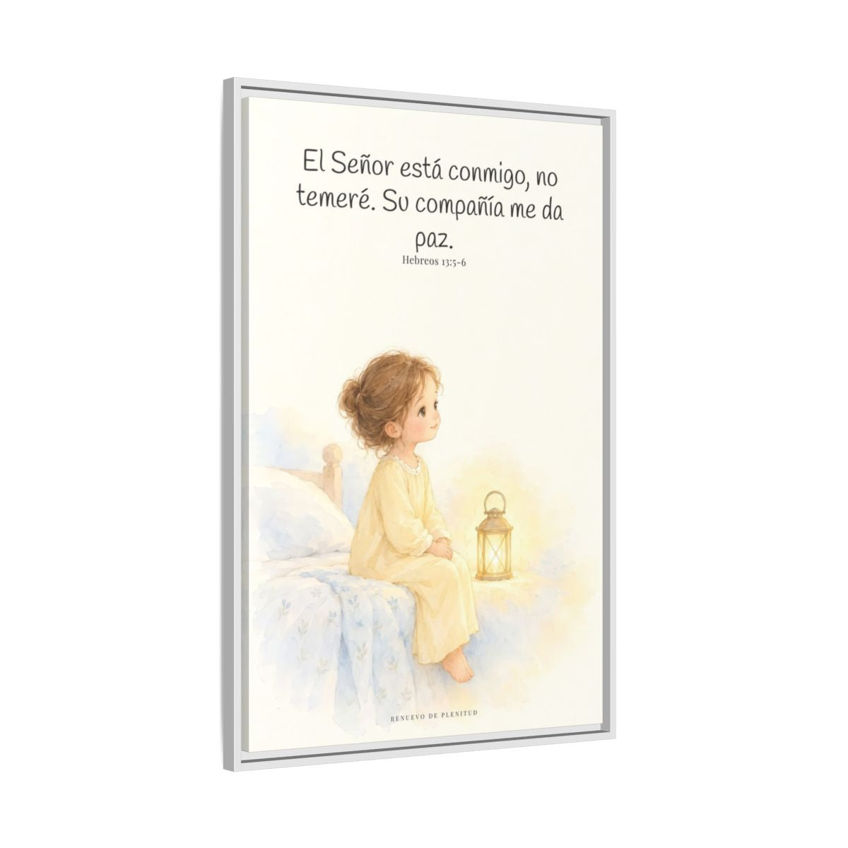 El Señor está conmigo, no temeré — Lienzo Cristiano Enmarcado | Hebreos 13:5-6 — 24×36 pulgadas, marco blanco, vista lateral del marco flotante