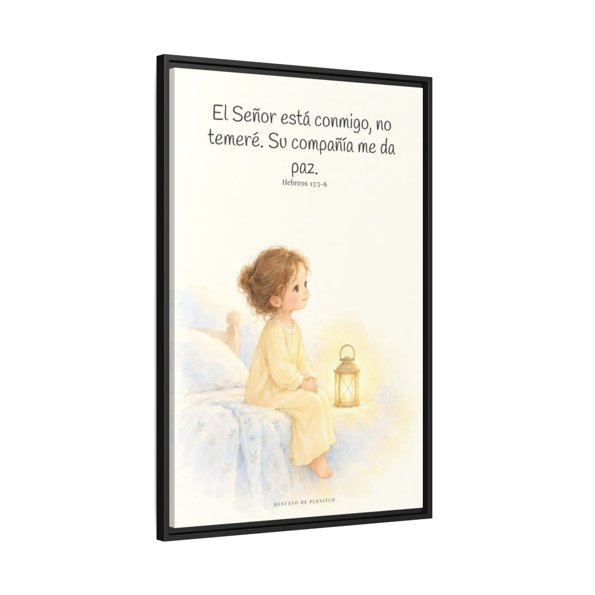 El Señor está conmigo, no temeré — Lienzo Cristiano Enmarcado | Hebreos 13:5-6 — 24×36 pulgadas, marco negro, vista lateral del marco flotante