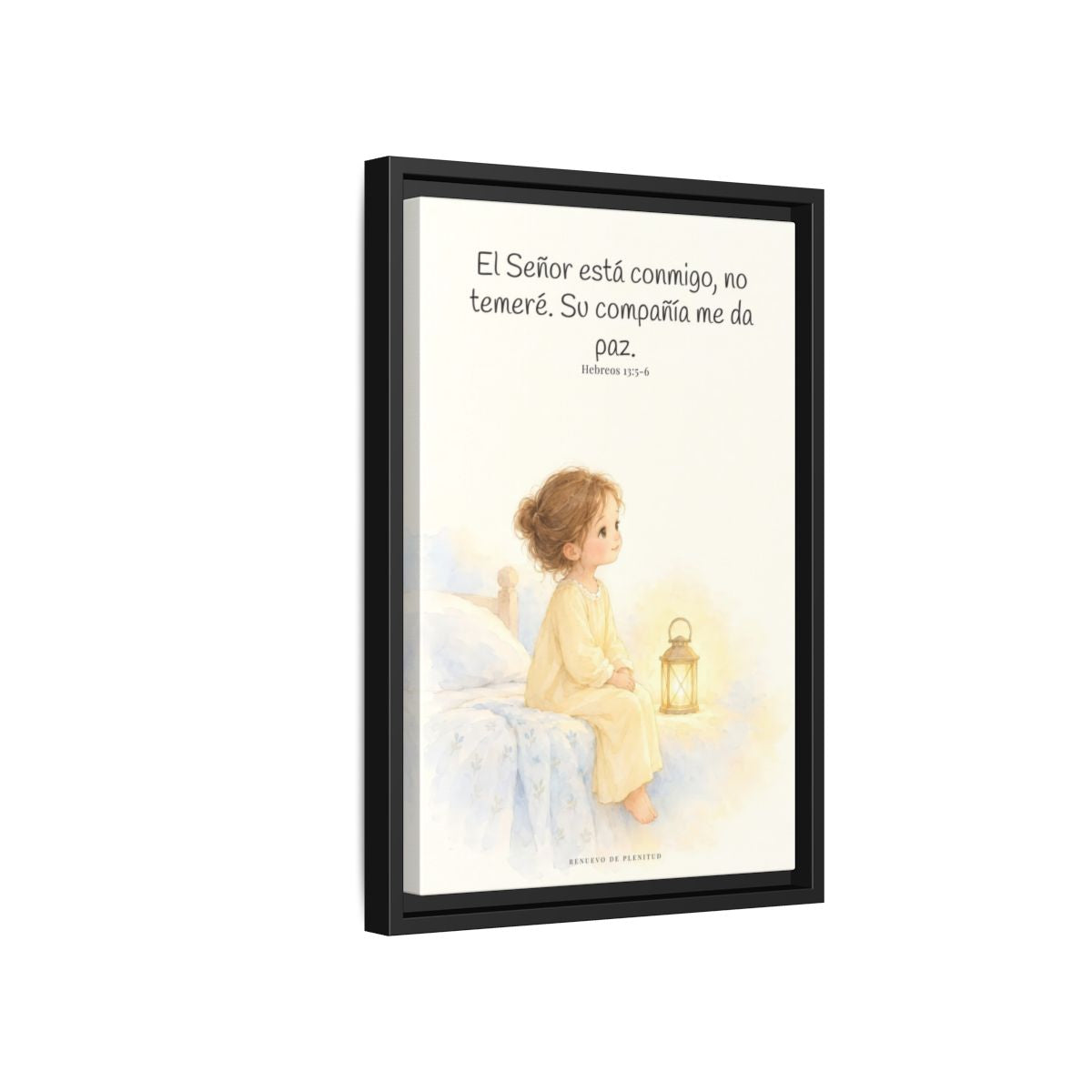 El Señor está conmigo, no temeré — Lienzo Cristiano Enmarcado | Hebreos 13:5-6 — 12×18 pulgadas, marco negro, vista lateral del marco flotante