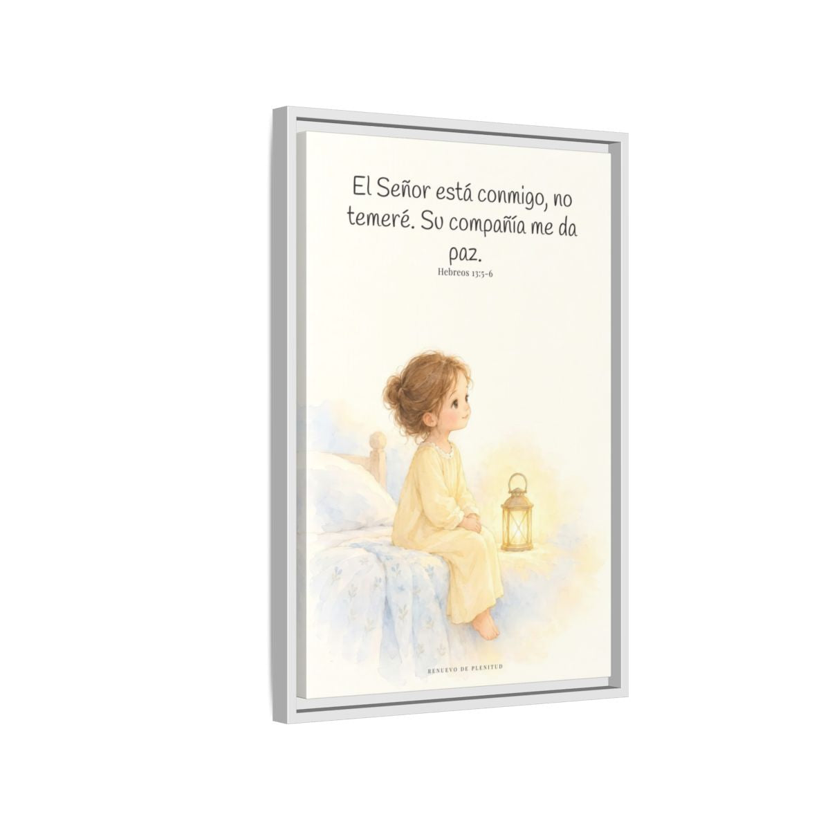 El Señor está conmigo, no temeré — Lienzo Cristiano Enmarcado | Hebreos 13:5-6 — 16×24 pulgadas, marco blanco, vista lateral del marco flotante