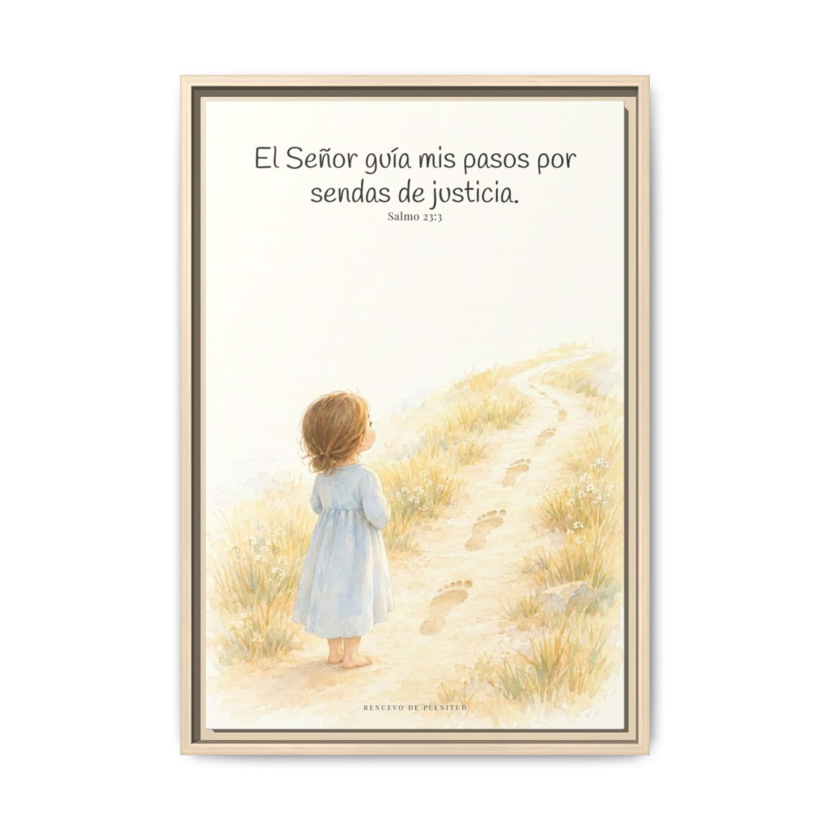 El Señor guía mis pasos — Lienzo Cristiano Enmarcado | Salmo 23:3 — 16×24 pulgadas, marco natural, vista frontal