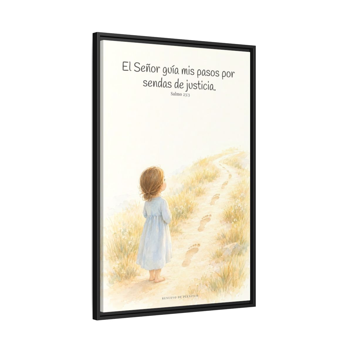 El Señor guía mis pasos — Lienzo Cristiano Enmarcado | Salmo 23:3 — 24×36 pulgadas, marco negro, vista lateral del marco flotante
