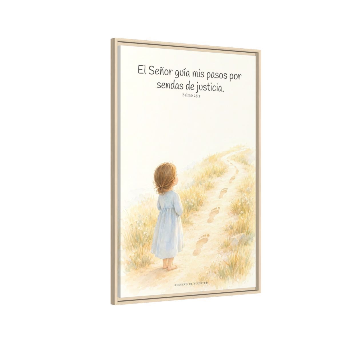 El Señor guía mis pasos — Lienzo Cristiano Enmarcado | Salmo 23:3 — 24×36 pulgadas, marco natural, vista lateral del marco flotante