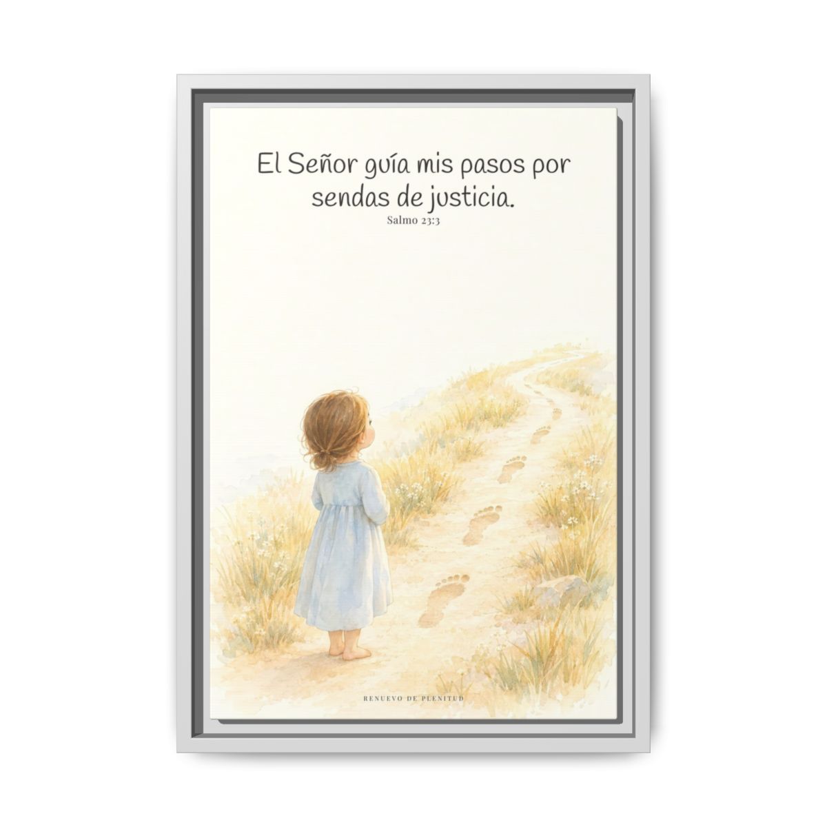 El Señor guía mis pasos — Lienzo Cristiano Enmarcado | Salmo 23:3 — 12×18 pulgadas, marco blanco, vista frontal