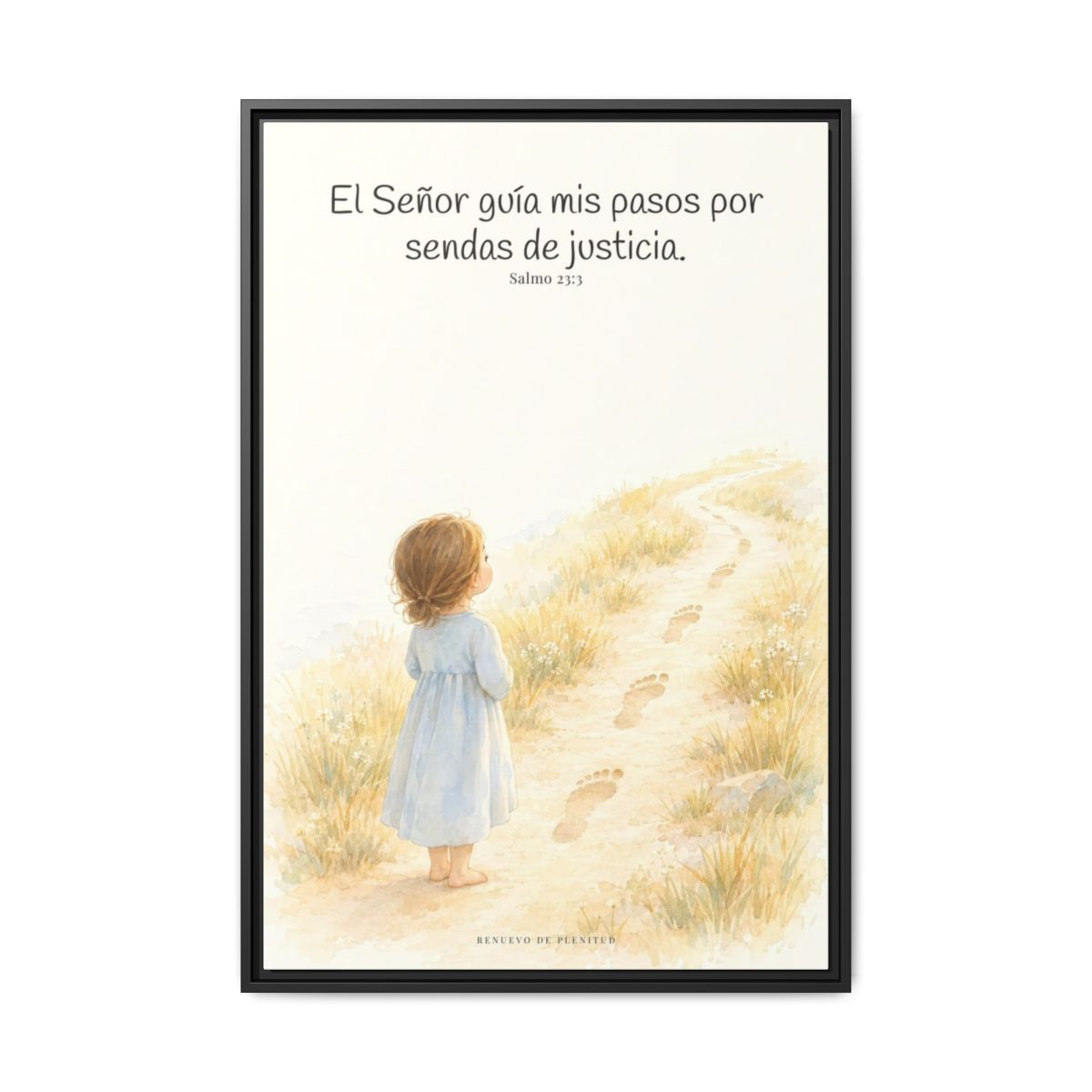El Señor guía mis pasos — Lienzo Cristiano Enmarcado | Salmo 23:3 — 24×36 pulgadas, marco negro, vista frontal