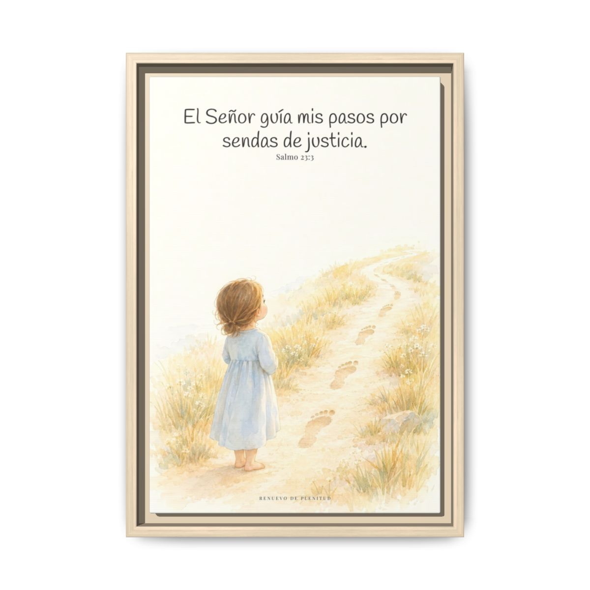 El Señor guía mis pasos — Lienzo Cristiano Enmarcado | Salmo 23:3 — 12×18 pulgadas, marco natural, vista frontal