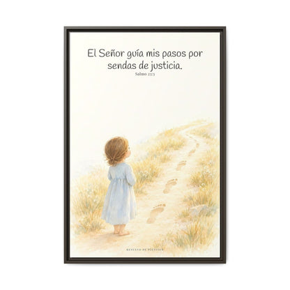 El Señor guía mis pasos — Lienzo Cristiano Enmarcado | Salmo 23:3 — 24×36 pulgadas, marco espresso, vista frontal