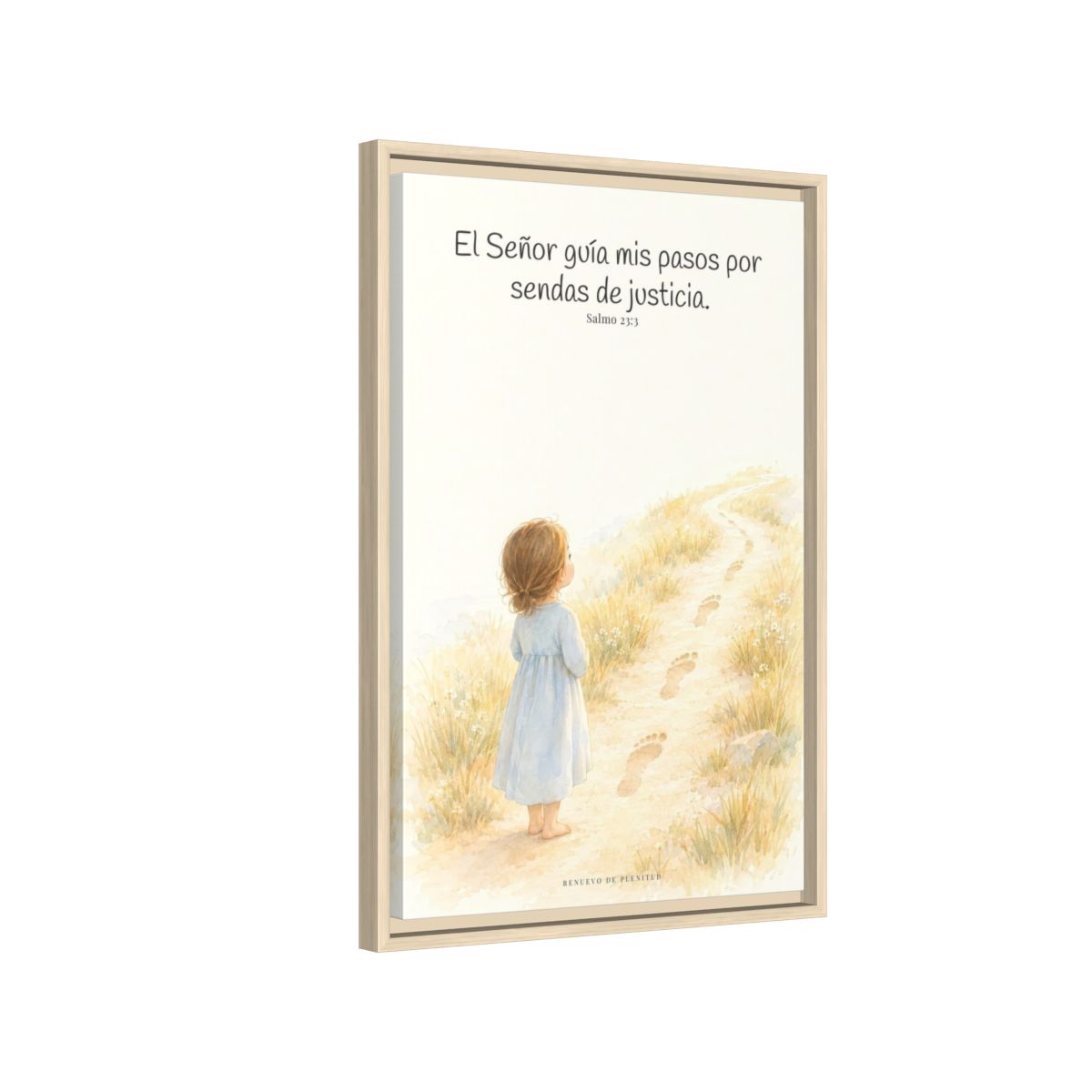 El Señor guía mis pasos — Lienzo Cristiano Enmarcado | Salmo 23:3 — 16×24 pulgadas, marco natural, vista lateral del marco flotante