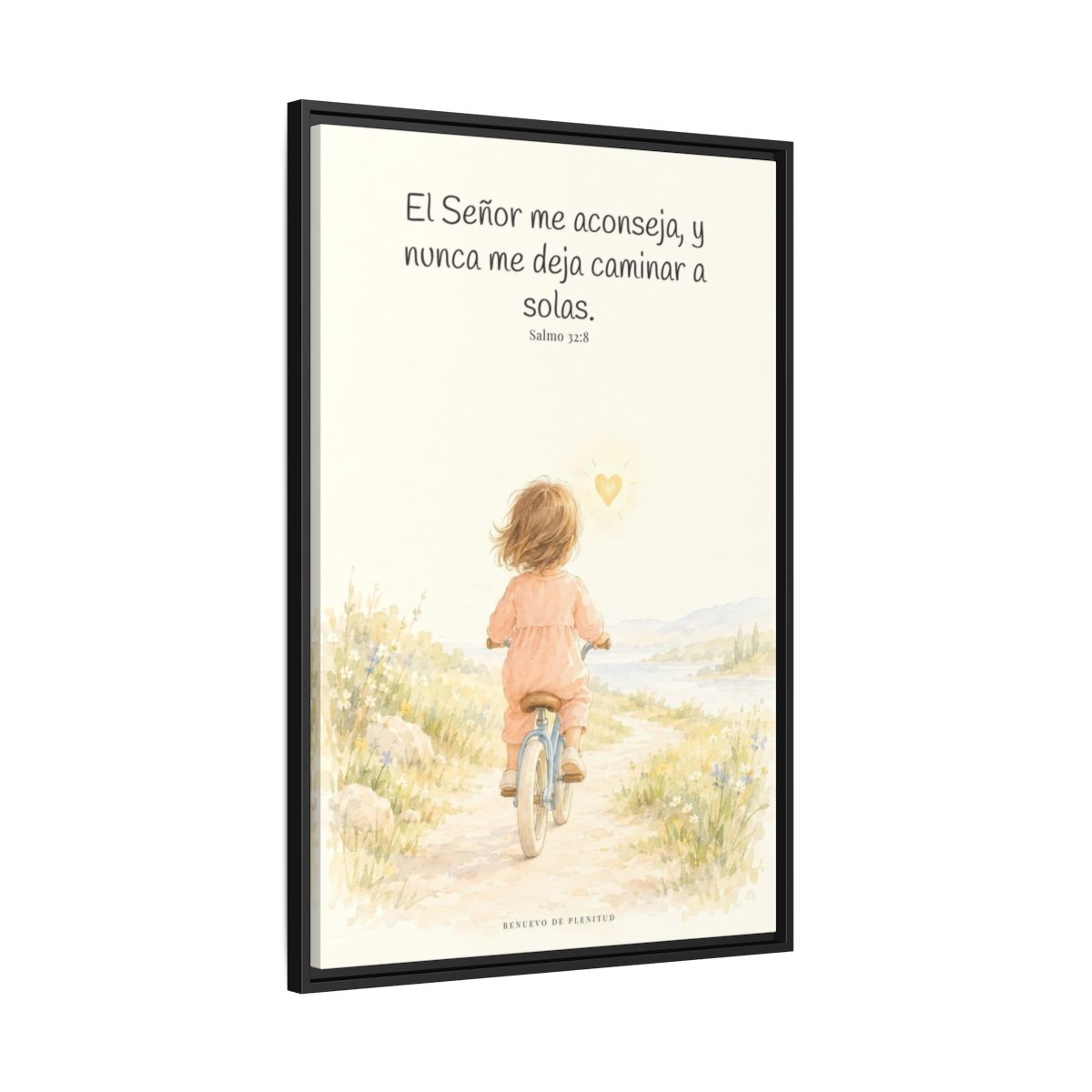 El Señor me aconseja con amor | Cuadro de fe enmarcado | Salmo 32:8 — 24×36 pulgadas, marco negro, vista lateral del marco flotante
