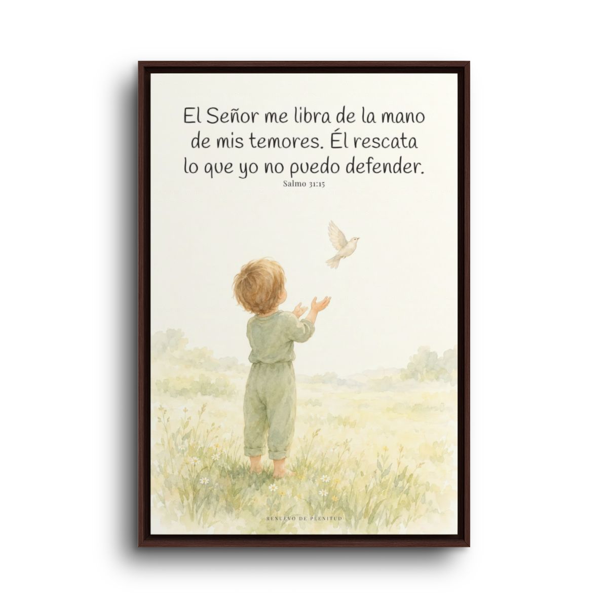 El Señor me libra de la mano de mis temores | Lienzo bíblico para el hogar | Salmo 31:15 — 24×36 pulgadas, marco espresso, vista frontal
