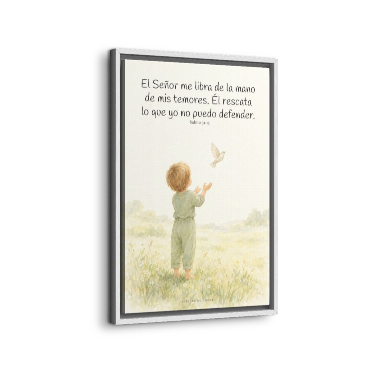 El Señor me libra de la mano de mis temores | Lienzo bíblico para el hogar | Salmo 31:15 — 16×24 pulgadas, marco blanco, vista lateral del marco flotante