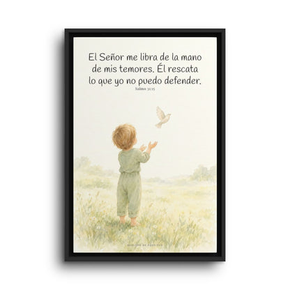 El Señor me libra de la mano de mis temores | Lienzo bíblico para el hogar | Salmo 31:15 — 16×24 pulgadas, marco negro, vista frontal