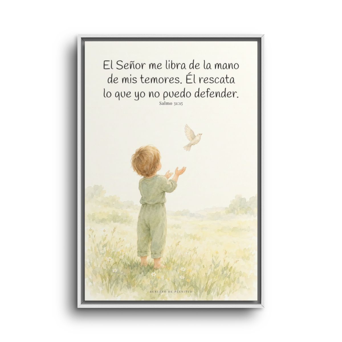 El Señor me libra de la mano de mis temores | Lienzo bíblico para el hogar | Salmo 31:15 — 24×36 pulgadas, marco blanco, vista frontal