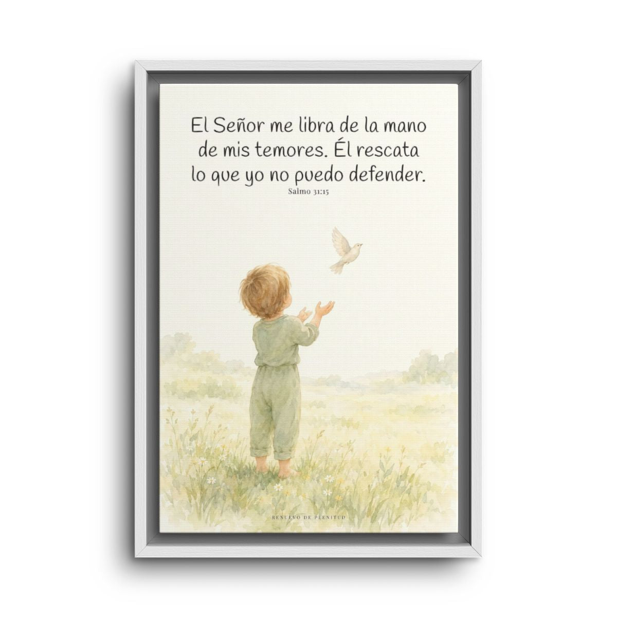 El Señor me libra de la mano de mis temores | Lienzo bíblico para el hogar | Salmo 31:15 — 12×18 pulgadas, marco blanco, vista frontal