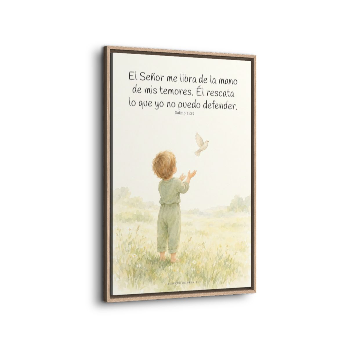 El Señor me libra de la mano de mis temores | Lienzo bíblico para el hogar | Salmo 31:15 — 24×36 pulgadas, marco natural, vista lateral del marco flotante