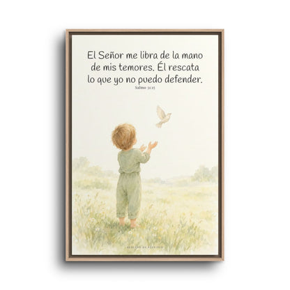 El Señor me libra de la mano de mis temores | Lienzo bíblico para el hogar | Salmo 31:15 — 24×36 pulgadas, marco natural, vista frontal