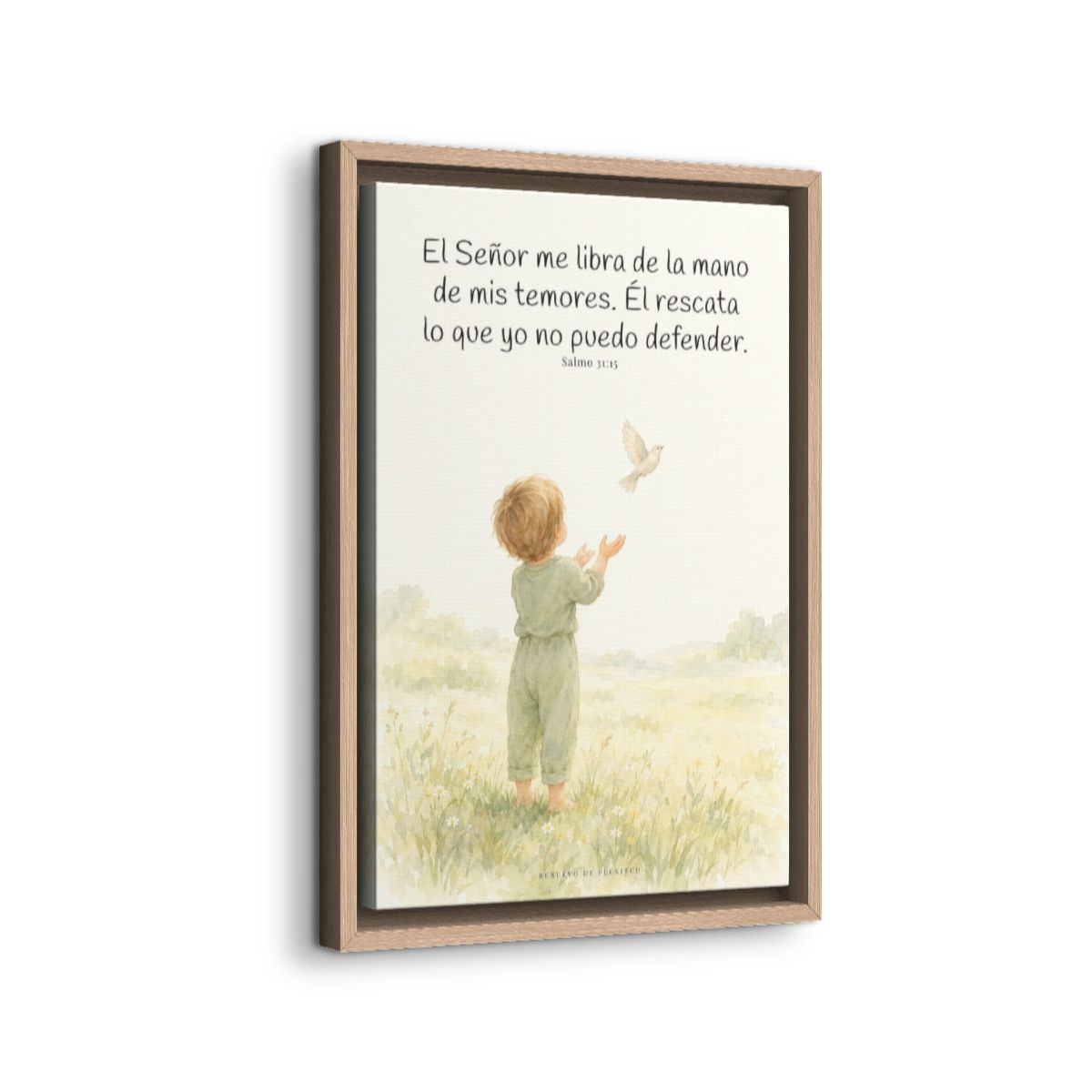 El Señor me libra de la mano de mis temores | Lienzo bíblico para el hogar | Salmo 31:15 — 12×18 pulgadas, marco natural, vista lateral del marco flotante