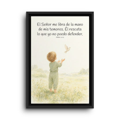 El Señor me libra de la mano de mis temores | Lienzo bíblico para el hogar | Salmo 31:15 — 12×18 pulgadas, marco negro, vista frontal
